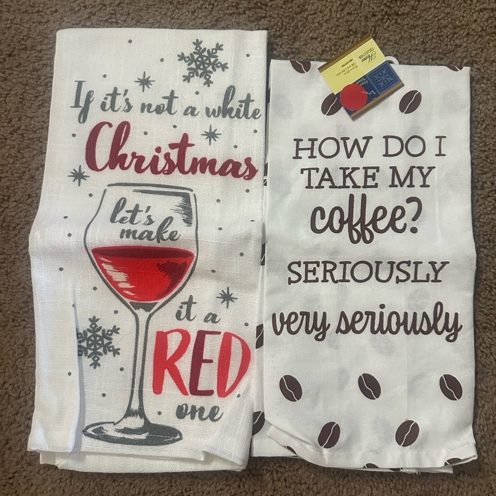 Home Collection Christmas and Coffee Kitchen Towels - Red and Brown